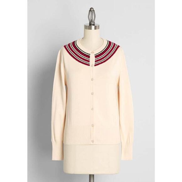 NWT ModCloth Cardigan sweater varsity holiday preppy classic long sleeve medium - Picture 1 of 4